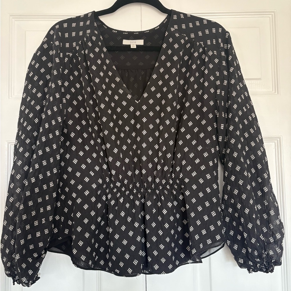 Joie Black and White Patterned Blouse